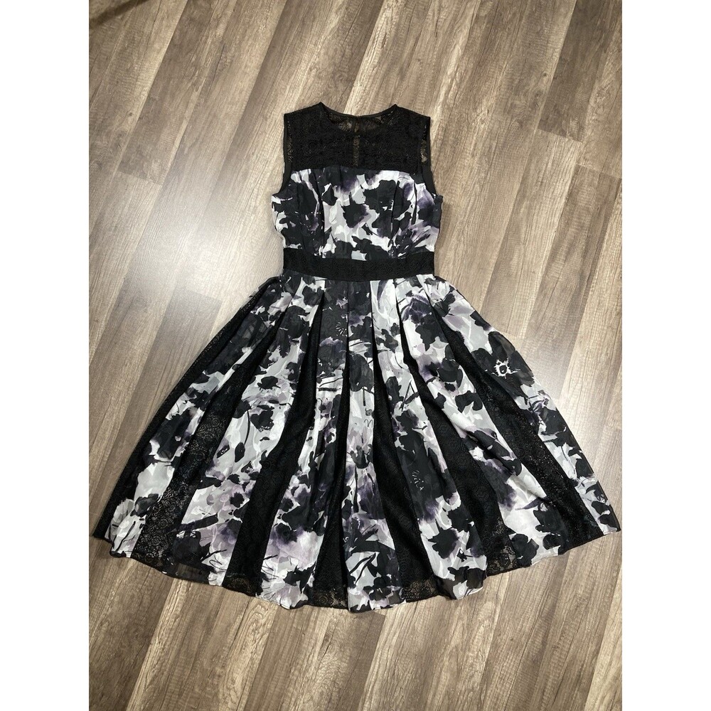 Antonio Melani Dress 0 Black Gray Lace Fit & Flare Knee-Length Whimsical Fairy